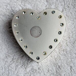 Lacquered Silver Plated Heart Shaped Jewelry Box w/ red faux velvet inside BIN H